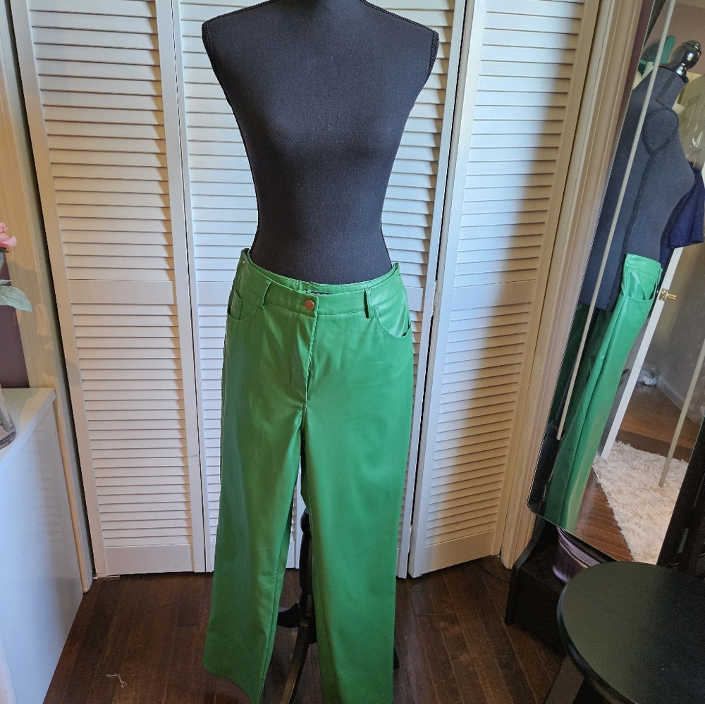 Green Vegan Leather Pants